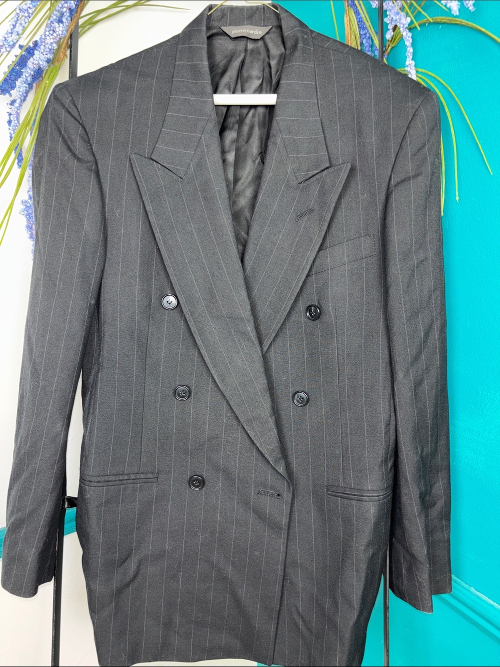 Women’s Pierre Cardin Double-Breasted Pinstripe Blazer - Black